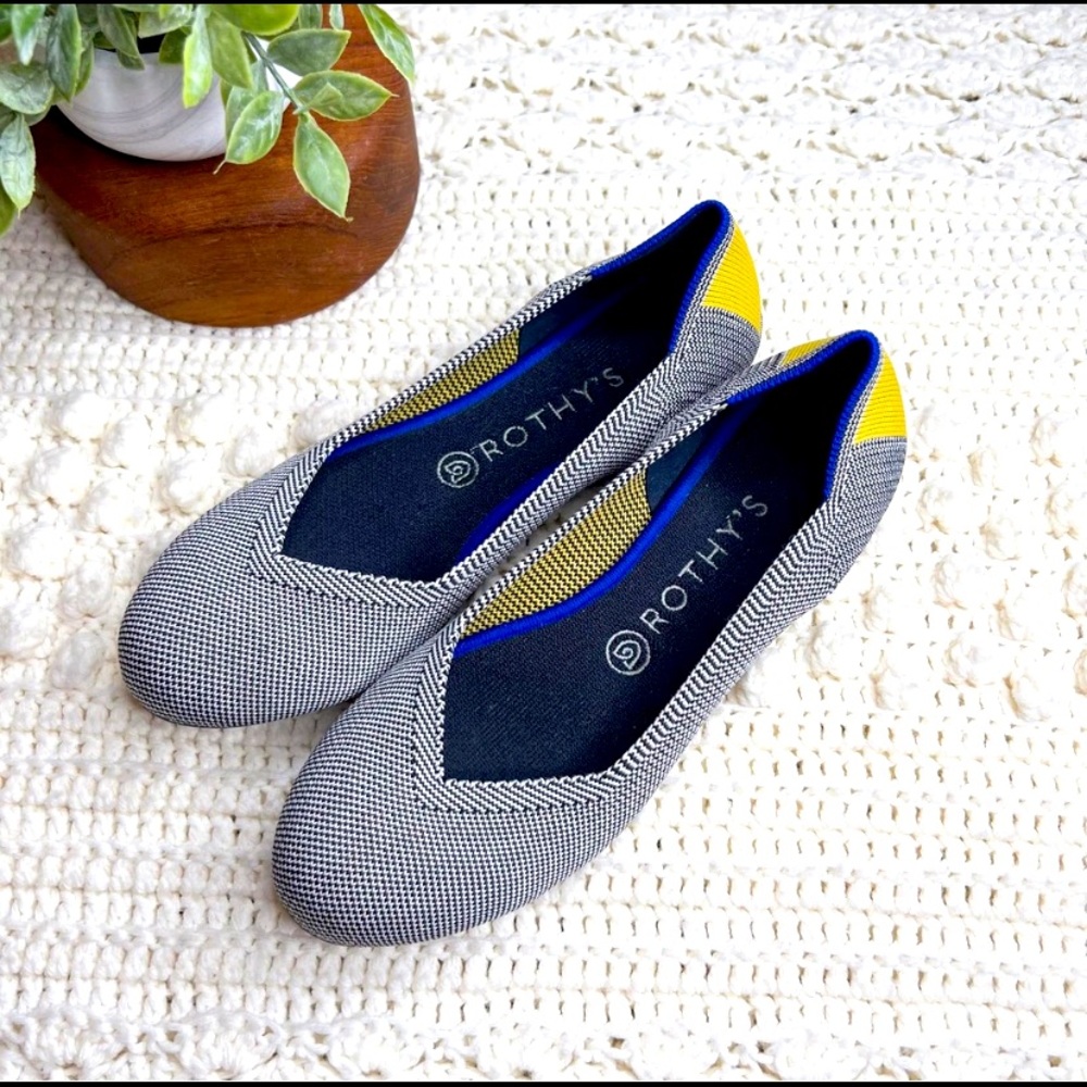 ROTHY'S Retired Women's Flat Shale Ribbon Stripe Shoe Size 9 Yellow Gray